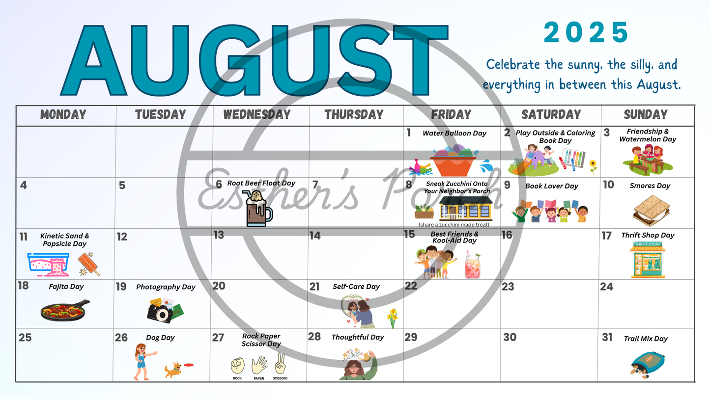 August Celebration Calendar – Kid & Family Friendly Fun All Month Long!
