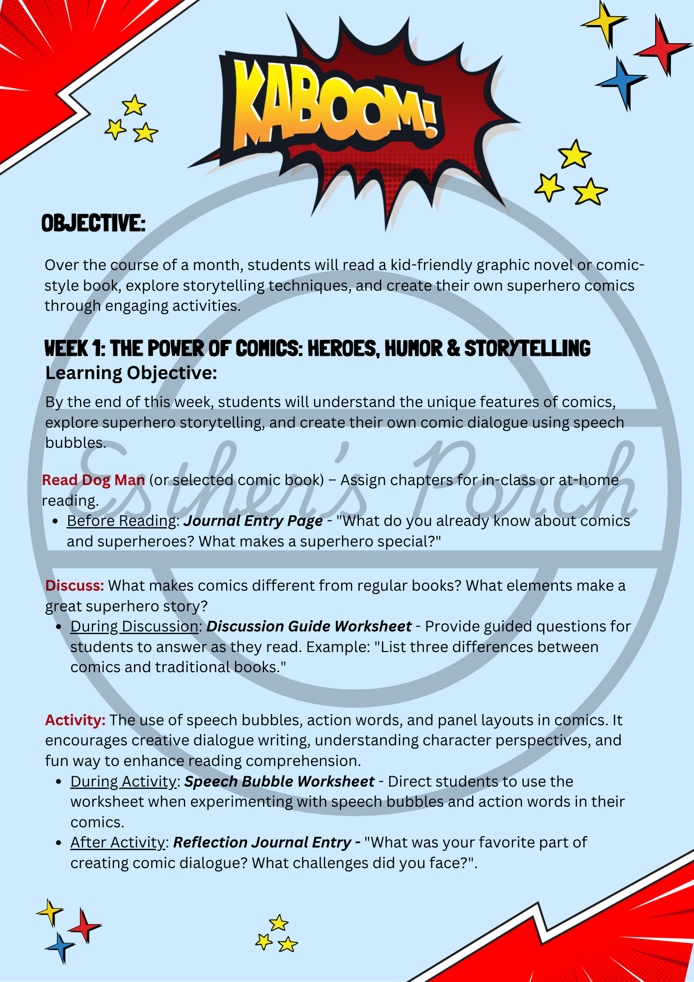 Comic Creation & Superhero Storytelling – 4-Week Lesson Plan