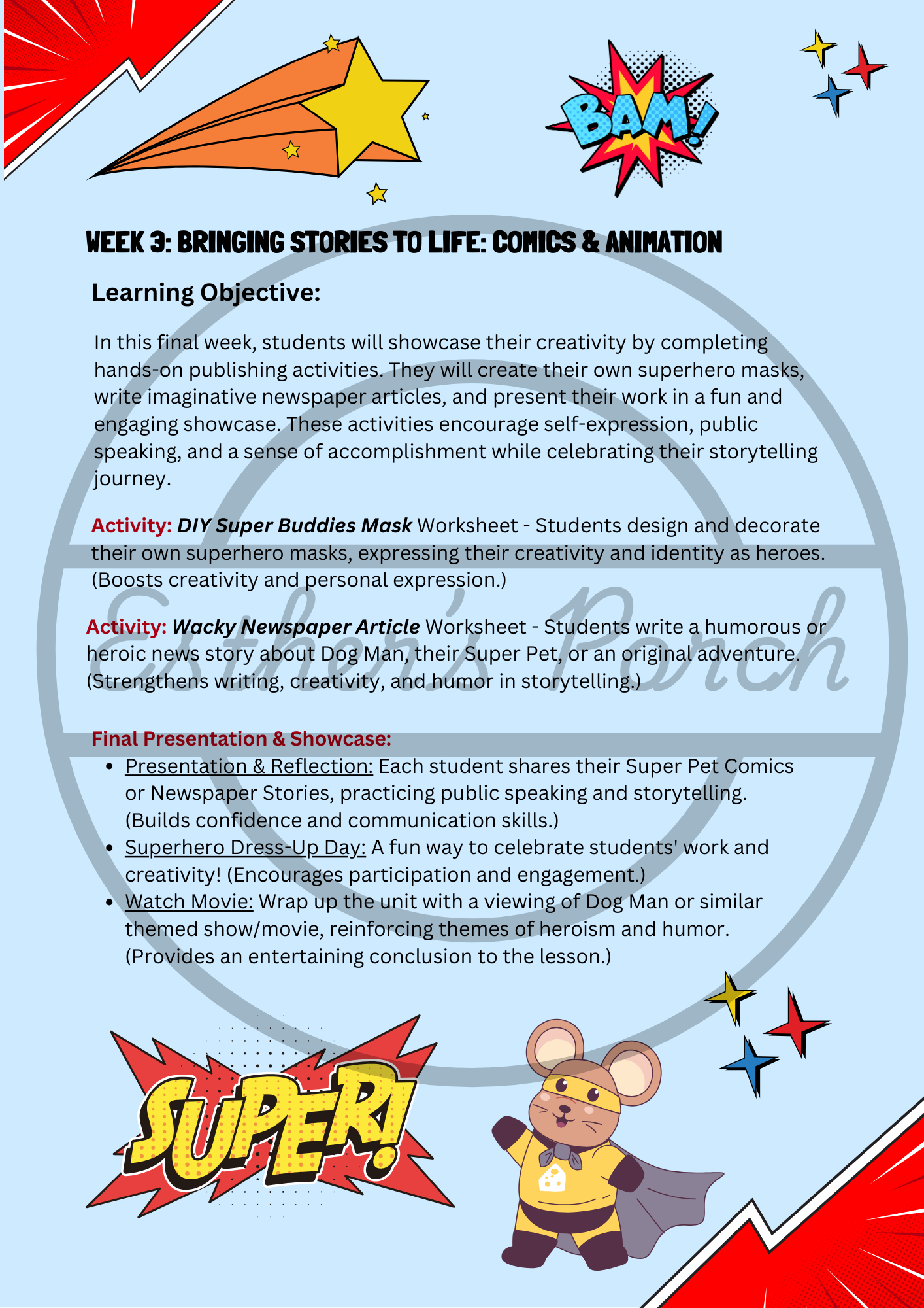 Comic Creation & Superhero Storytelling – 4-Week Lesson Plan