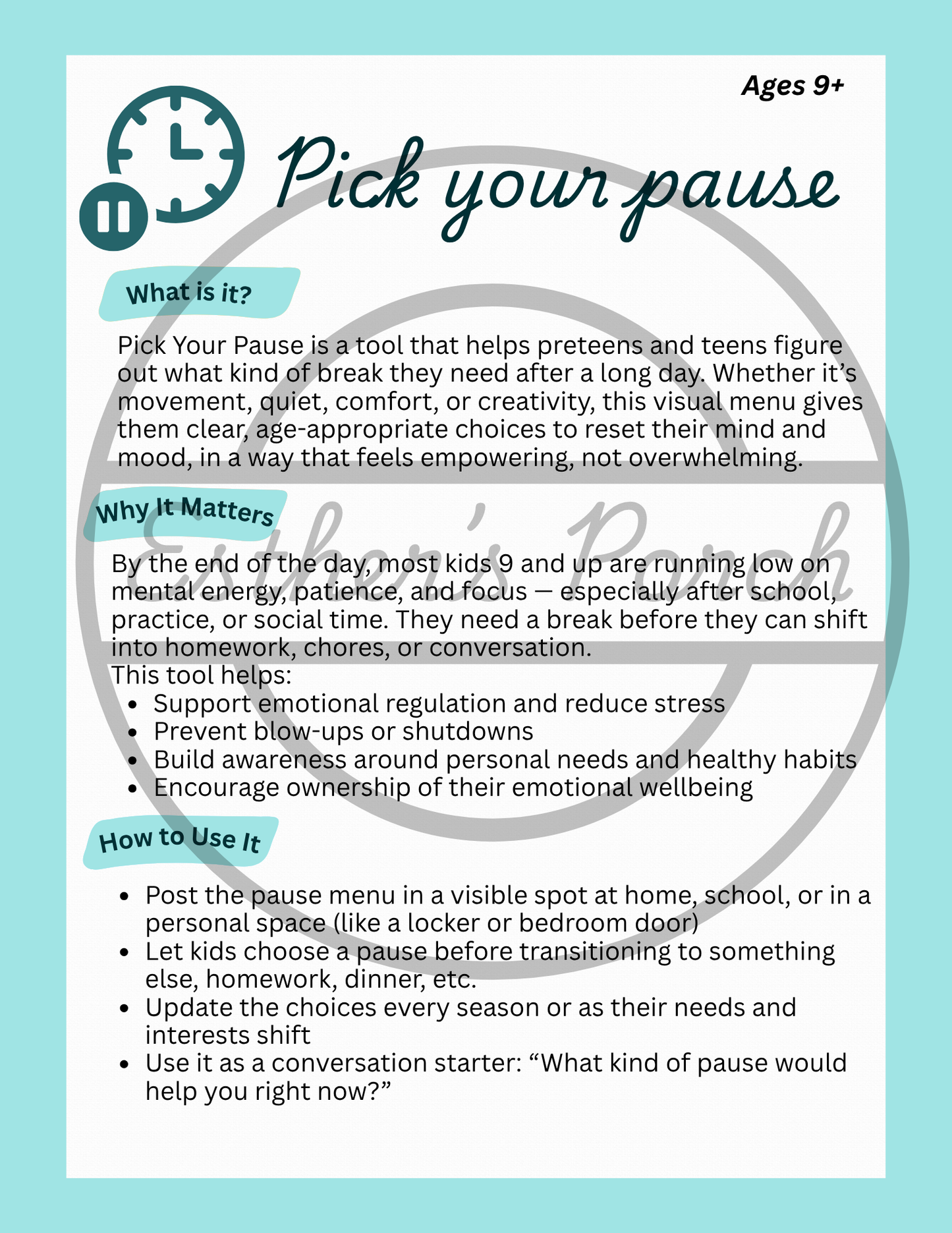 Pick Your Pause - Ages 9+