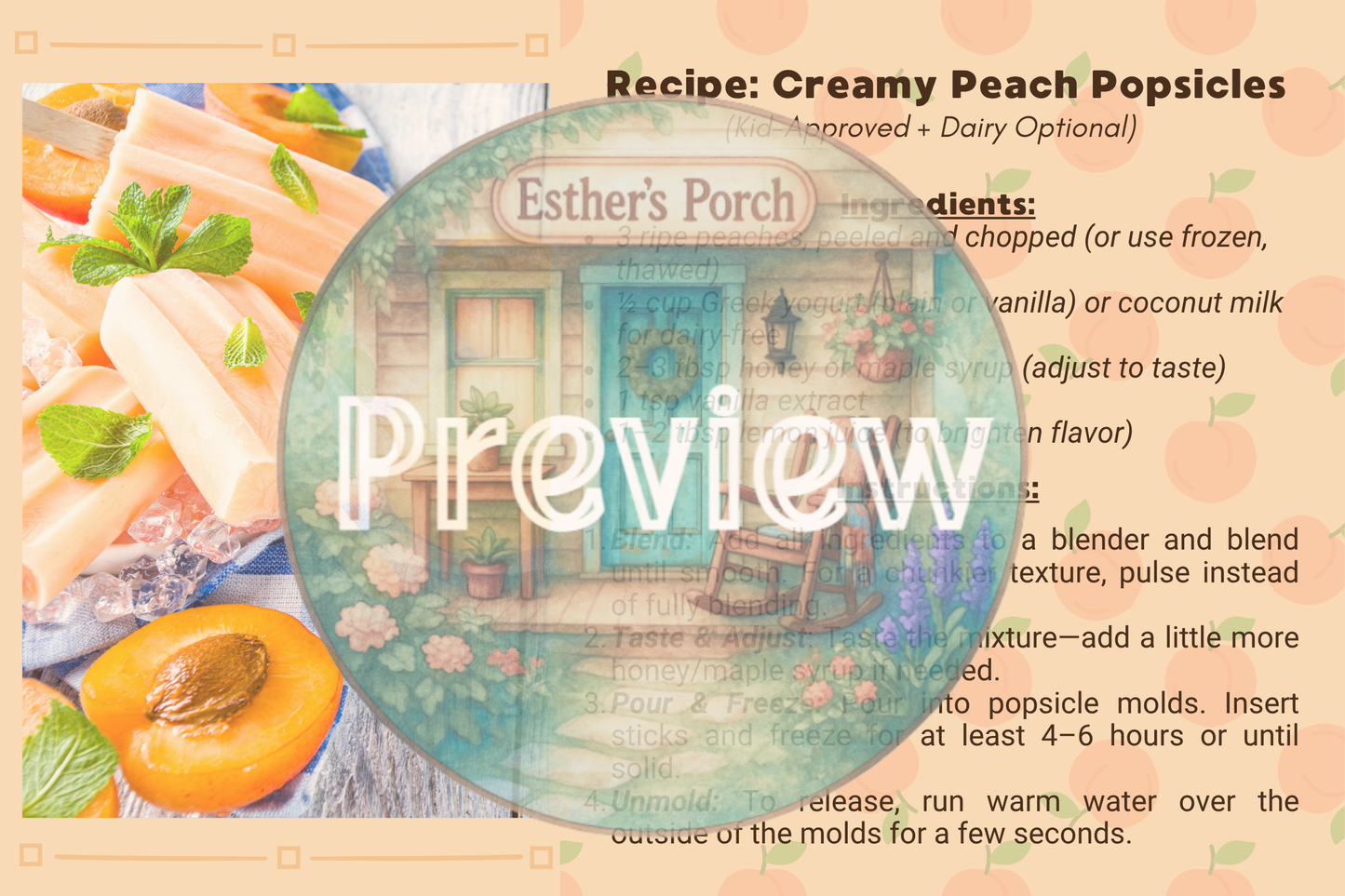 Peach Please! Homemade Popsicle Recipe Card