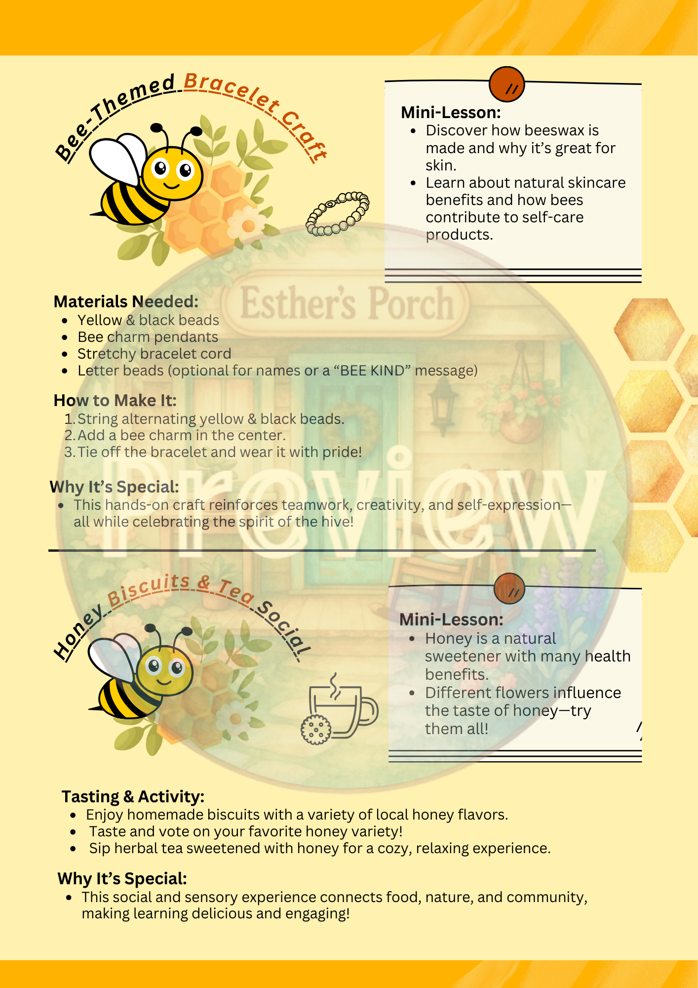 Bee Inspired Group Activities – The Esther’s Porch Experience (All Ages)