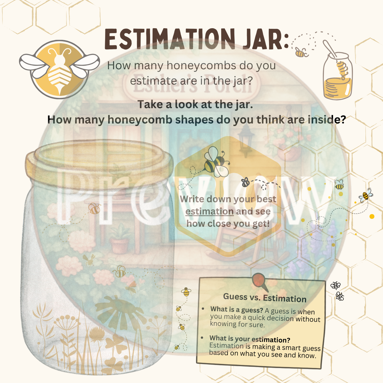 Estimation Jar Game – Bee-Themed Math Fun