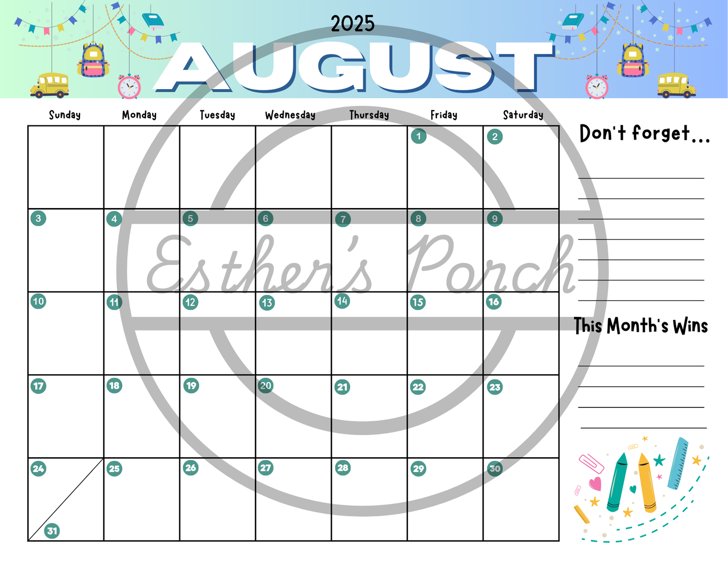 August Blank Calendar - Monthly and Weekly Planning Templates