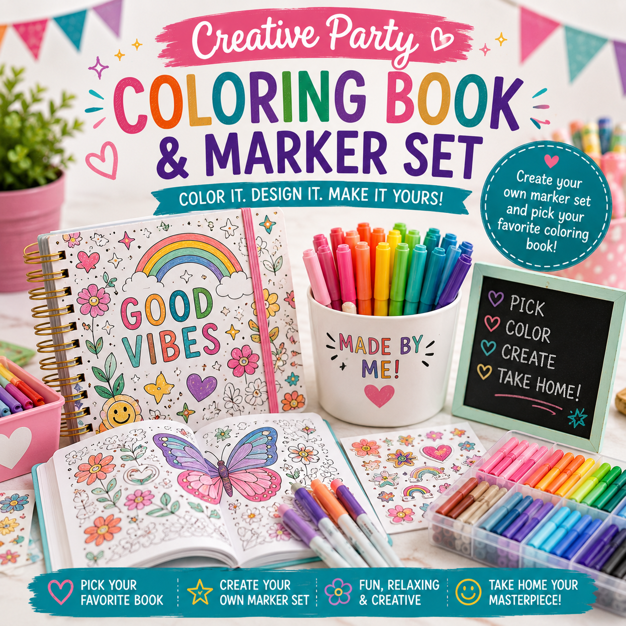 Creative Party – Coloring Book & Marker Set