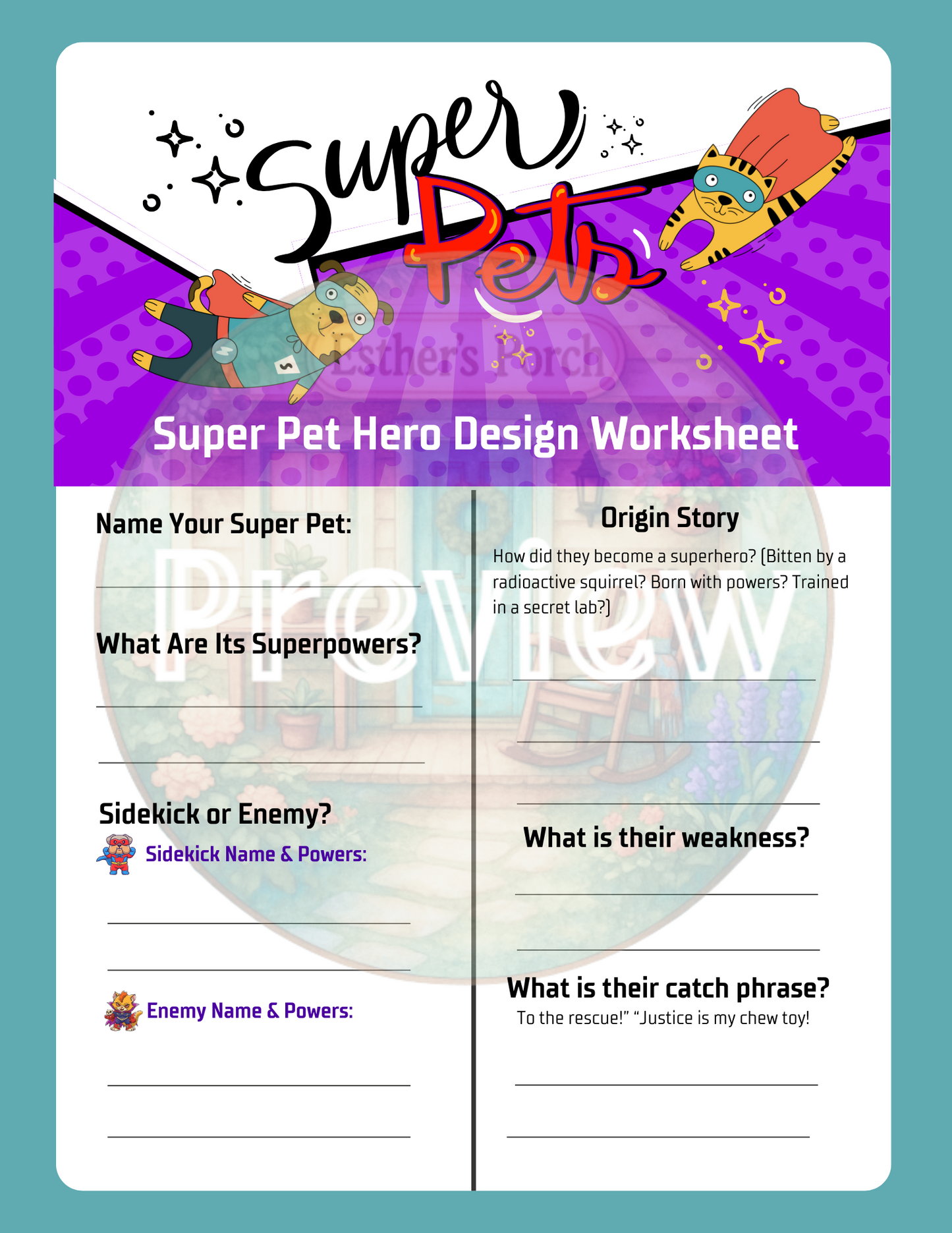 Super Pet Hero Design Worksheet