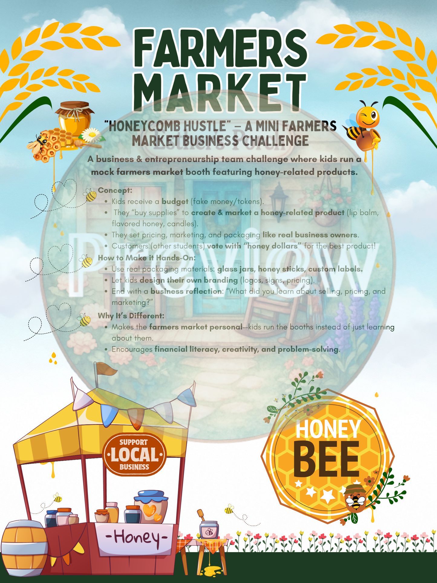 Bee-Themed Farmers Market – Dramatic Play and Entrepreneurship Game
