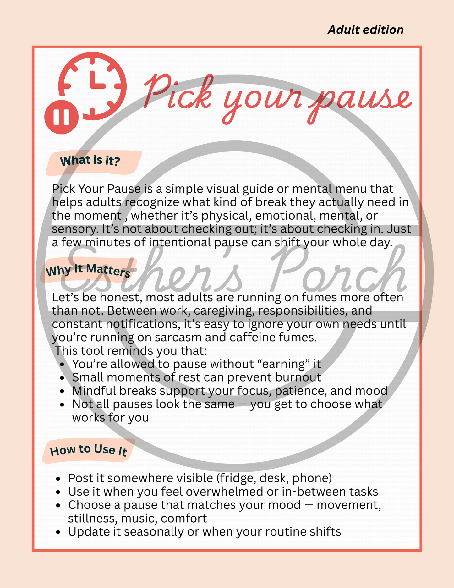 Pick Your Pause - Adults (parents and caregivers)