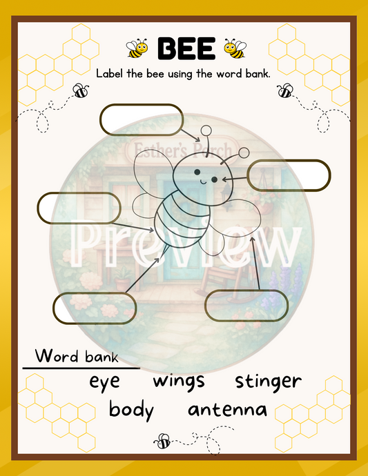 Label the Bee – One-Page Educational Worksheet - K-2 (early elementary)